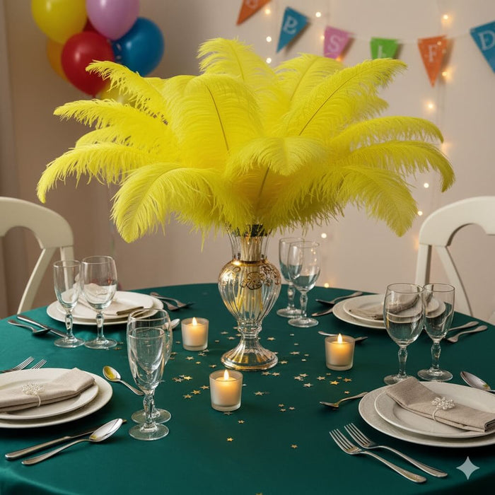 24"-26" Length Yellow Natural Ostrich Feathers Centerpiece Filler-ubackdrop