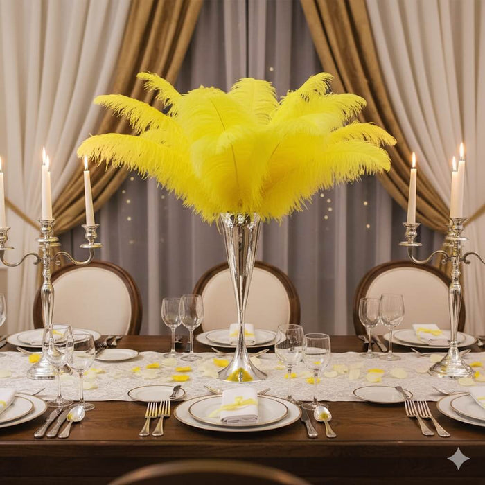 24"-26" Length Yellow Natural Ostrich Feathers Centerpiece Filler-ubackdrop