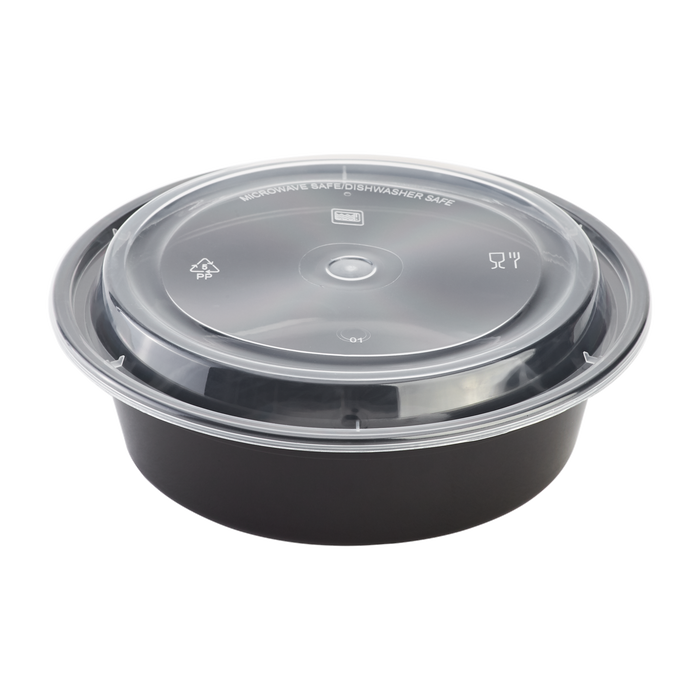 32oz Large Meal Prep Containers - - 32 oz Microwavable Round Food Containers & Lids - Black - 150 ct-To-Go Packaging-Karat-Restaurant Supply Drop