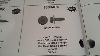 50 pack  6.3 - 1.81 X 20mm 16mm OD loose Washer 10mm Hex head Black Finish