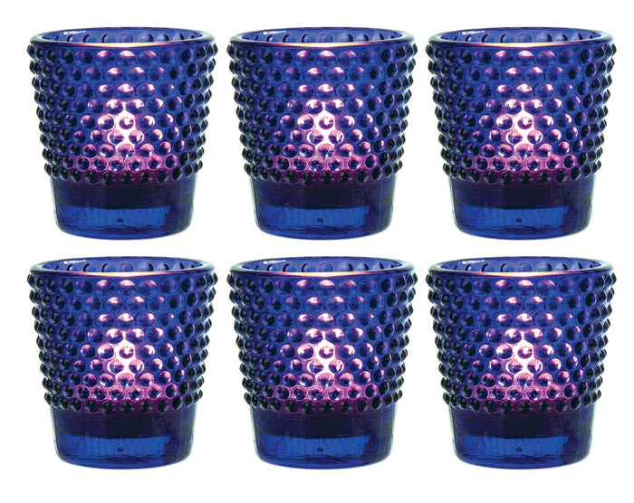 6-Pack Glass Candle Holder (2.5-Inch, Candace Design, Hobnail Motif, Cobalt Blue) - For Use with Tea Lights - Luna Bazaar | Boho & Vintage Style Decor
