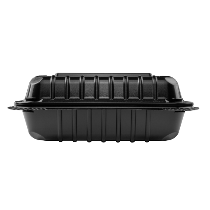 8''x8'' Black Hinged Containers - Large Black Clamshell Takeout Boxes - Karat PP Plastic - 250 count-Karat