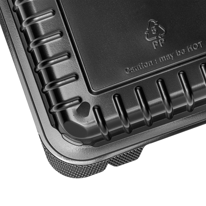8''x8'' Black Hinged Containers - Large Black Clamshell Takeout Boxes - Karat PP Plastic - 250 count-Karat