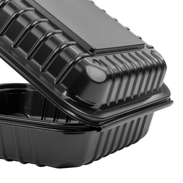 8''x8'' Black Hinged Containers - Large Black Clamshell Takeout Boxes - Karat PP Plastic - 250 count-Karat