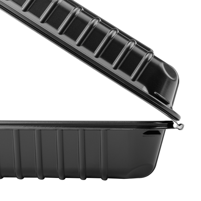 8''x8'' Black Hinged Containers - Large Black Clamshell Takeout Boxes - Karat PP Plastic - 250 count-Karat