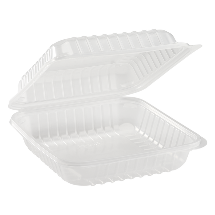 8''x8'' Hinged Containers - Large Clamshell Take Out Boxes - Karat PP Plastic - 250 count-Karat