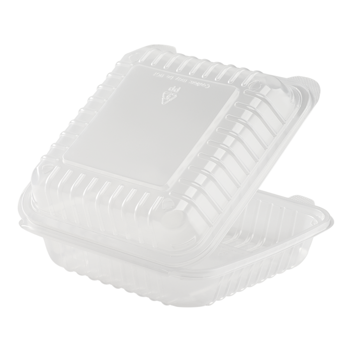 8''x8'' Hinged Containers - Large Clamshell Take Out Boxes - Karat PP Plastic - 250 count-Karat