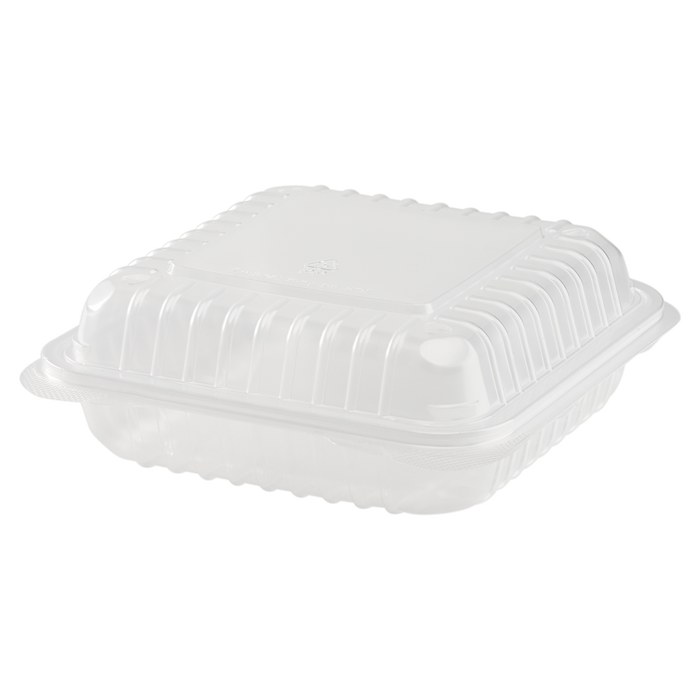 8''x8'' Hinged Containers - Large Clamshell Take Out Boxes - Karat PP Plastic - 250 count-Karat