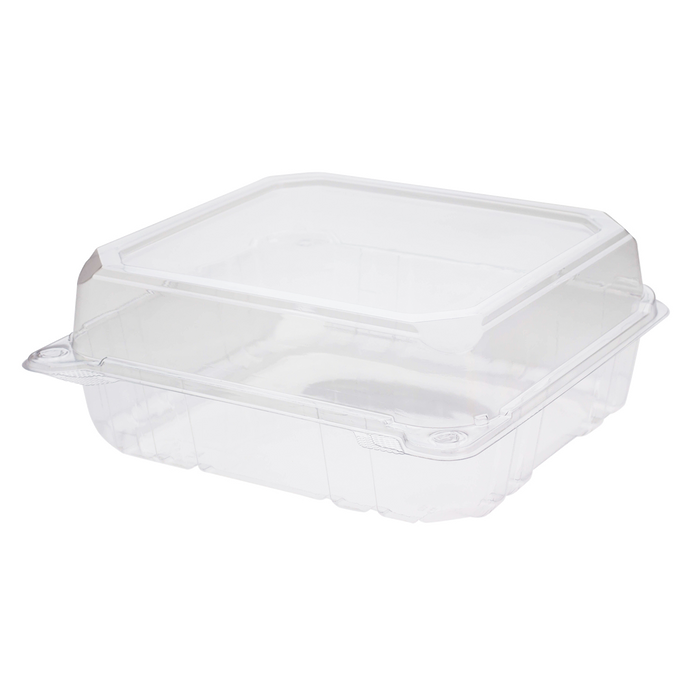 8''x8'' Hinged Containers - Large Clamshell Takeout Boxes - Karat PET Plastic - 250 count-To-Go Packaging-Karat-Restaurant Supply Drop