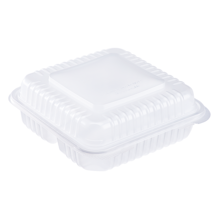 9''x9'' Hinged 3 Compartment Take out Boxes- Extra Large Clamshell Containers 3C - Karat PP Plastic - 200 ct-Karat