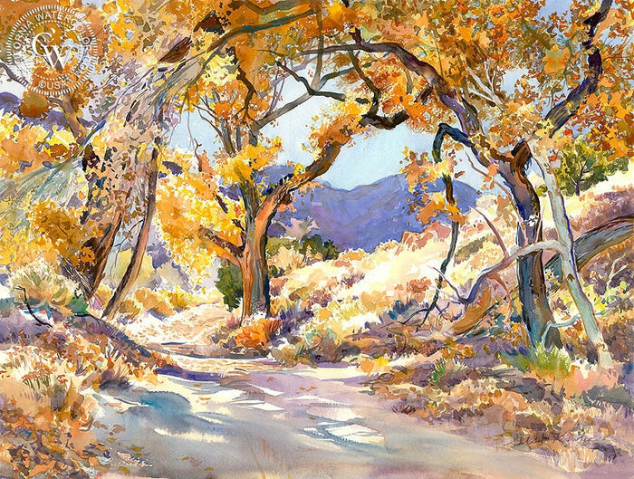 A Road Through the Trees, watercolor painting by Glen Knowles (American art). Fine art giclée print reproduction by California Watercolor for wall decor.