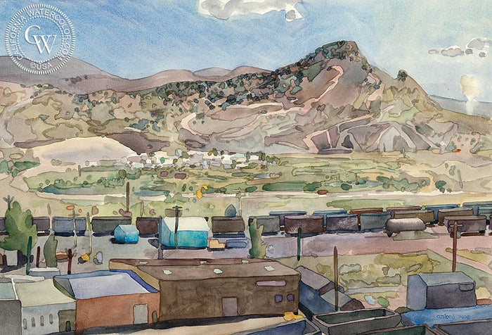 A View of Elko, 1981, watercolor painting by Carolyn Lord (American art). Original painting and fine art giclée reproduction by California Watercolor for wall decor.