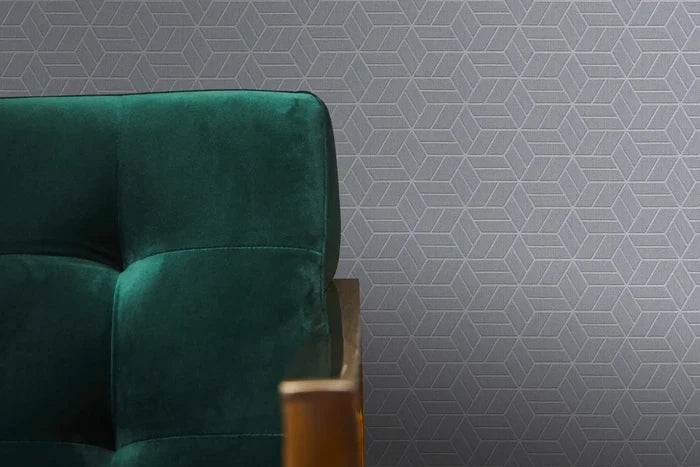 Abstract Allure - Geometric Metallic Wallpaper - Grey