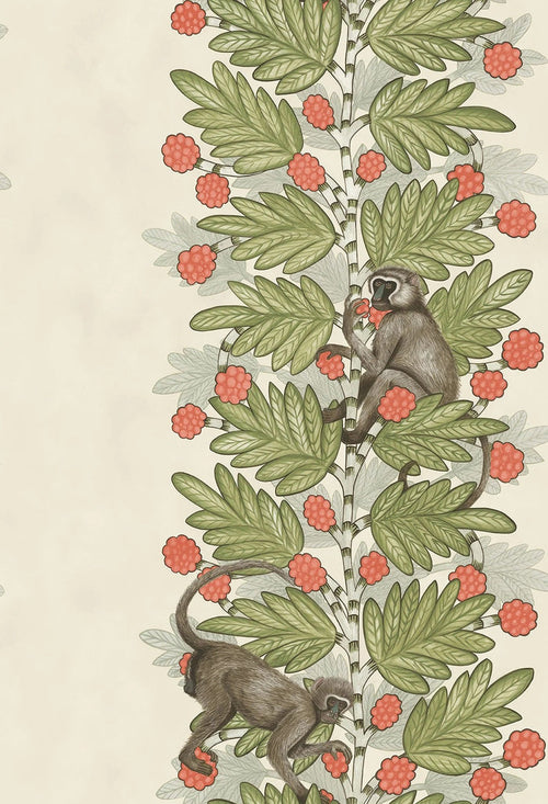 Acacia Monkey Wallpaper - Green/Coral