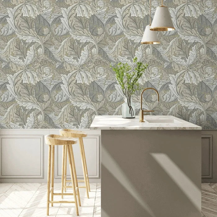 Acanthus by Morris Wallpaper - Manilla/Stone