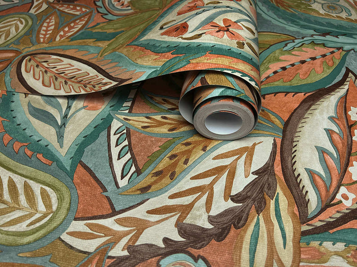 Amaira - Modern Paisley Wallpaper - Orange - Discontinuing