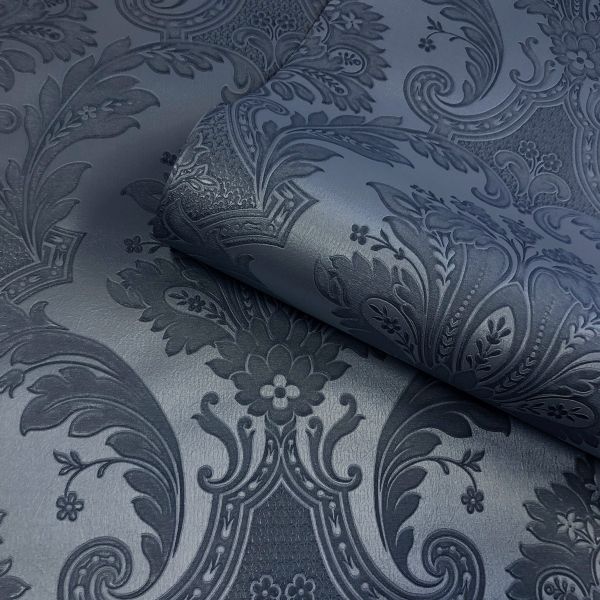 Amara Damask Wood Panel Wallpaper - Navy Blue