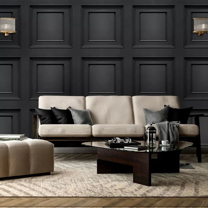 Amara Wood Panel Vinyl Wallpaper - Black
