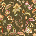 Khaki Jacobean watercolour wallpaper — flat pattern detail, Amaranth by The Inside