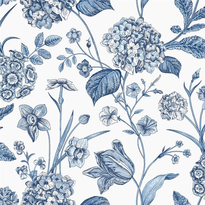 Amelie Hydrangea Wallpaper - Blue White