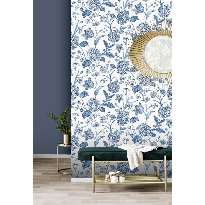 Amelie Hydrangea Wallpaper - Blue White