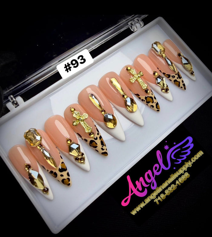 Angelina Handmade Custom Press-On Long Nail Design #093 - Golden Monarch