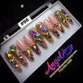 Angelina Handmade Custom Press-On Long Nail Design #096 - Crystal Majesty
