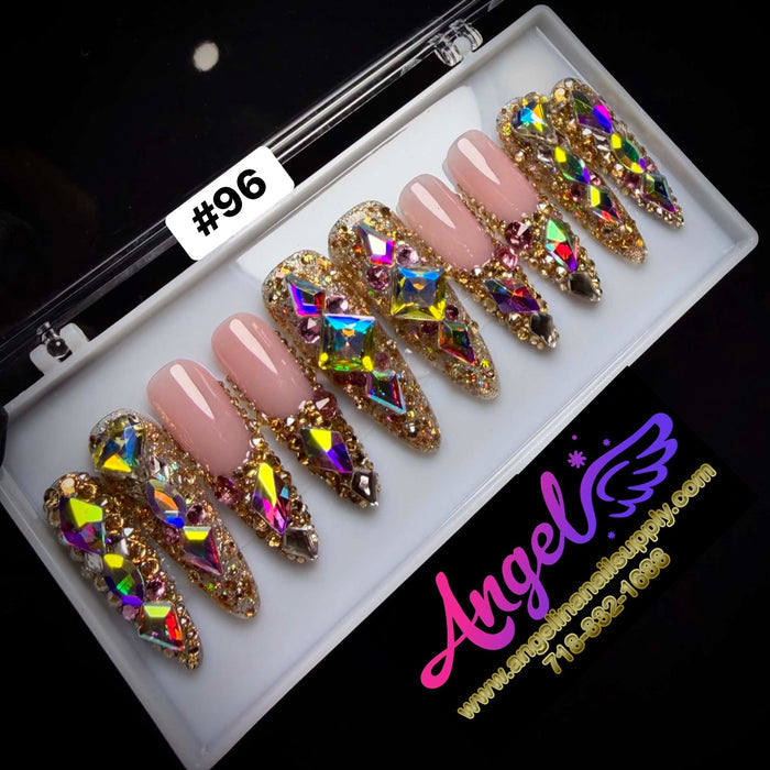 Angelina Handmade Custom Press-On Long Nail Design #096 - Crystal Majesty