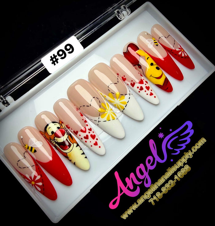 Angelina Handmade Custom Press-On Long Nail Design #099 - Honey Bee Friends