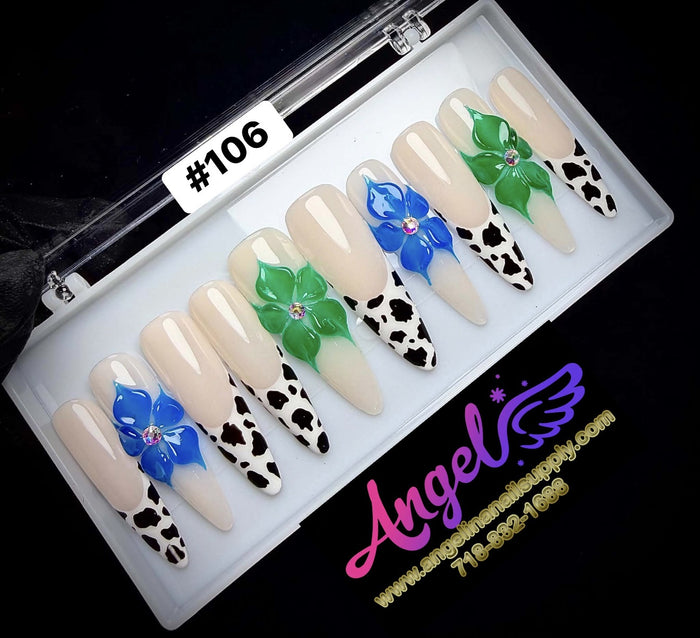 Angelina Handmade Custom Press-On Long Nail Design #106 - Cowgirl Bloom