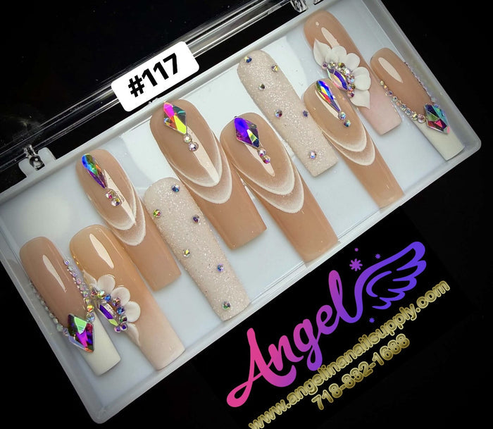 Angelina Handmade Custom Press-On Long Nail Design #117 - Wedding Day Dreams