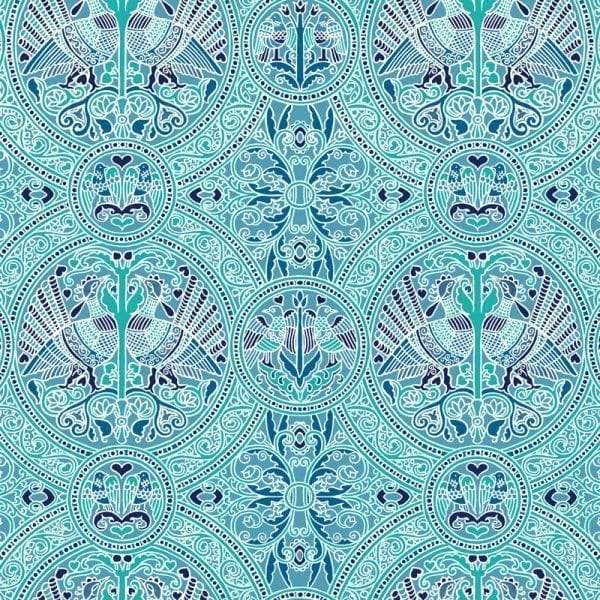 Arabian Birds Florence Broadhurst Wallpaper - Aquamarine