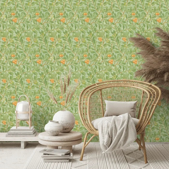 Arbutus by Morris Wallpaper - Green/Terracotta