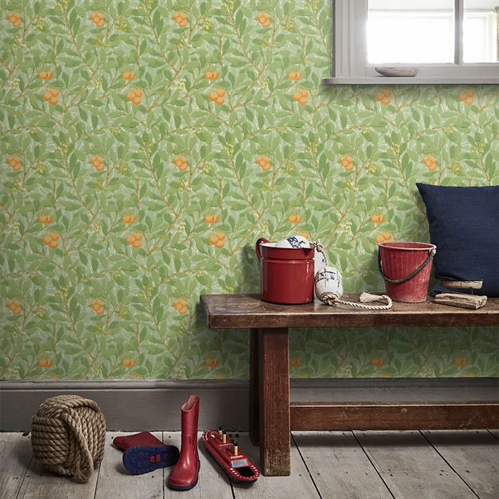 Arbutus by Morris Wallpaper - Green/Terracotta