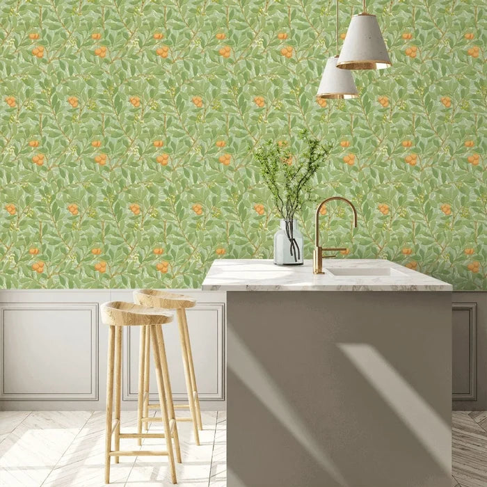 Arbutus by Morris Wallpaper - Green/Terracotta