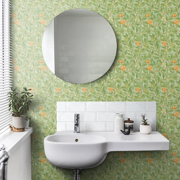 Arbutus by Morris Wallpaper - Green/Terracotta