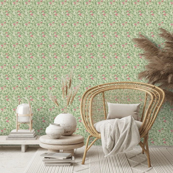 Arbutus by Morris Wallpaper - Olive/Pink