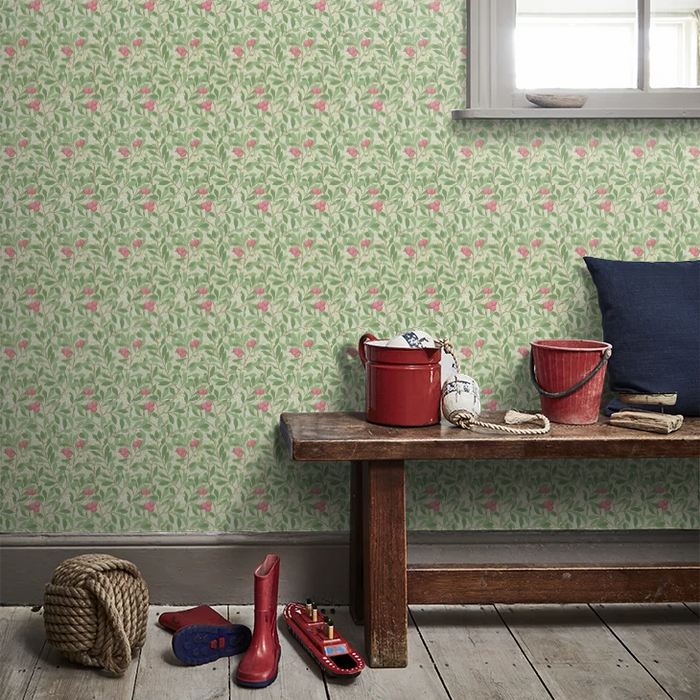 Arbutus by Morris Wallpaper - Olive/Pink