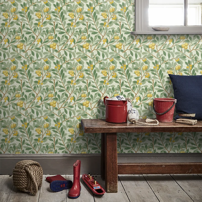 Arbutus by Morris Wallpaper - Sage/Lemon