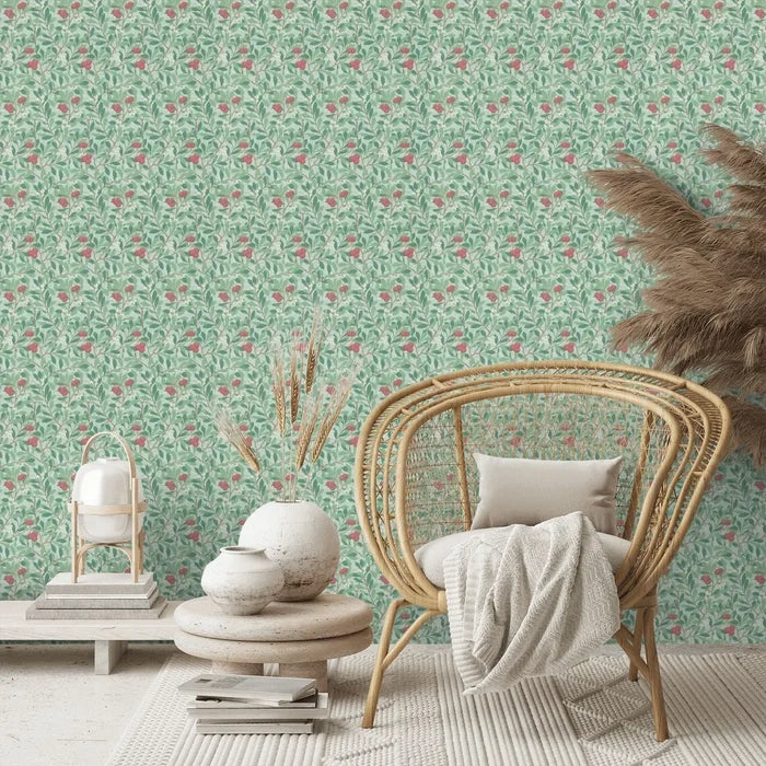 Arbutus by Morris Wallpaper - Thyme/Coral
