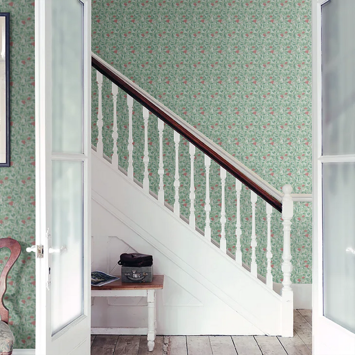 Arbutus by Morris Wallpaper - Thyme/Coral