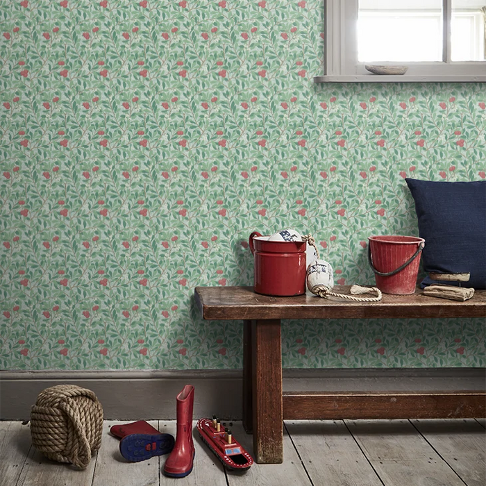 Arbutus by Morris Wallpaper - Thyme/Coral