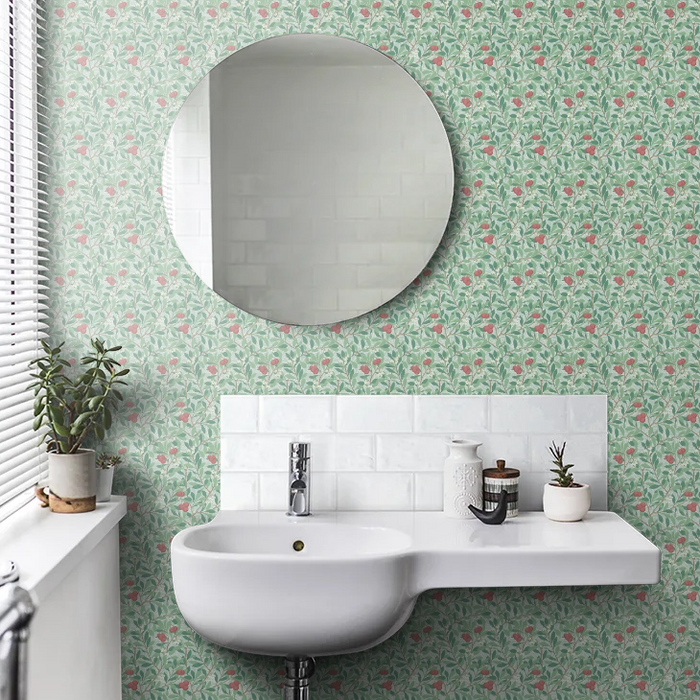 Arbutus by Morris Wallpaper - Thyme/Coral