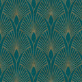 Art Deco Baroque Fans Non Woven Wallpaper- Turquoise