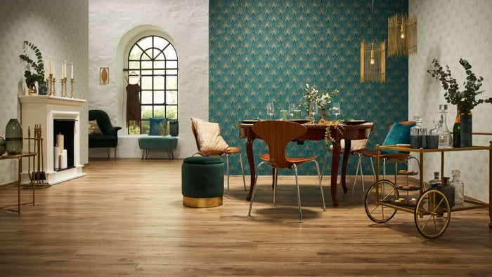 Art Deco Baroque Fans Non Woven Wallpaper- Turquoise
