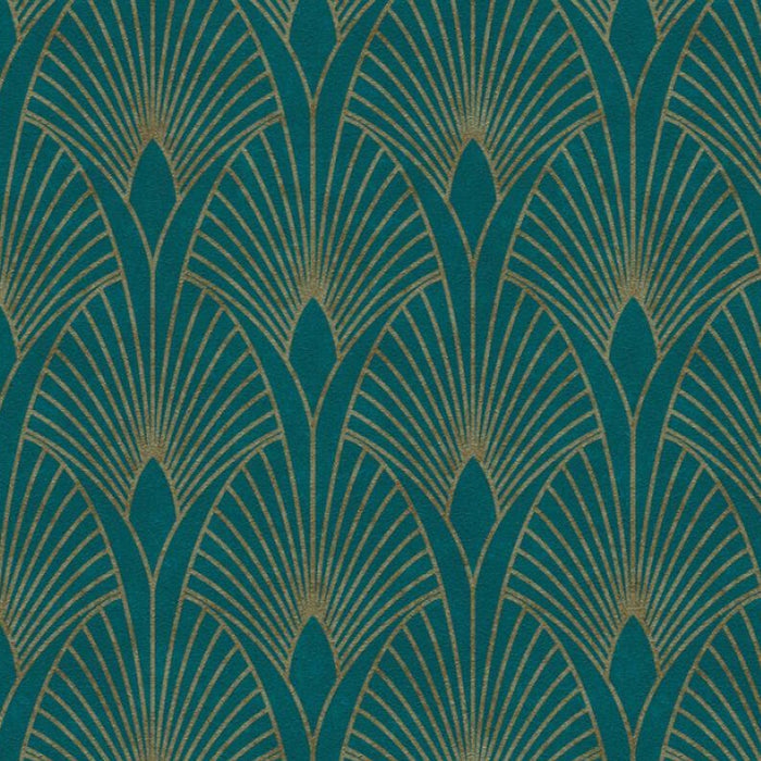 Art Deco Baroque Fans Non Woven Wallpaper- Turquoise