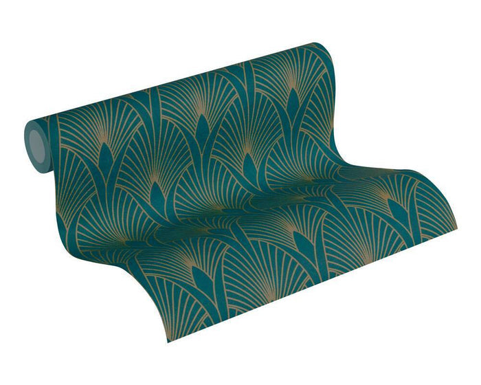 Art Deco Baroque Fans Non Woven Wallpaper- Turquoise