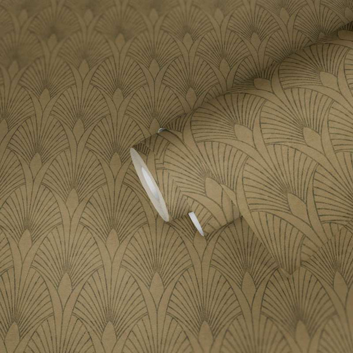 Art Deco Baroque Fans Wallpaper - Beige/Gold - Last 3 Rolls