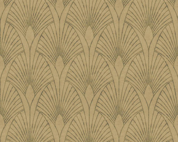 Art Deco Baroque Fans Wallpaper - Beige/Gold - Last 3 Rolls
