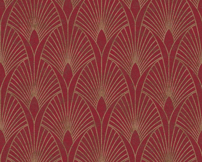 Art Deco Baroque Fans Wallpaper - Red/Gold - Discontinuing